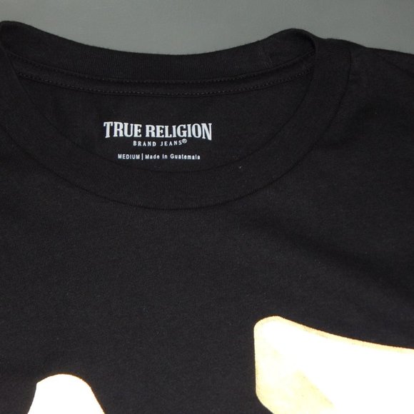 NWT Men’s TRUE RELIGION Slanted Foil 3D Horseshoe Crewneck Black T Shirt - Picture 5 of 5